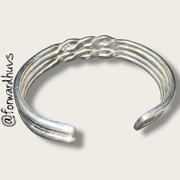 Sterling Silver Braided Cuff Bracelet – 925 – Mexico – 3-Band Artisan Design - Picture 5 of 7